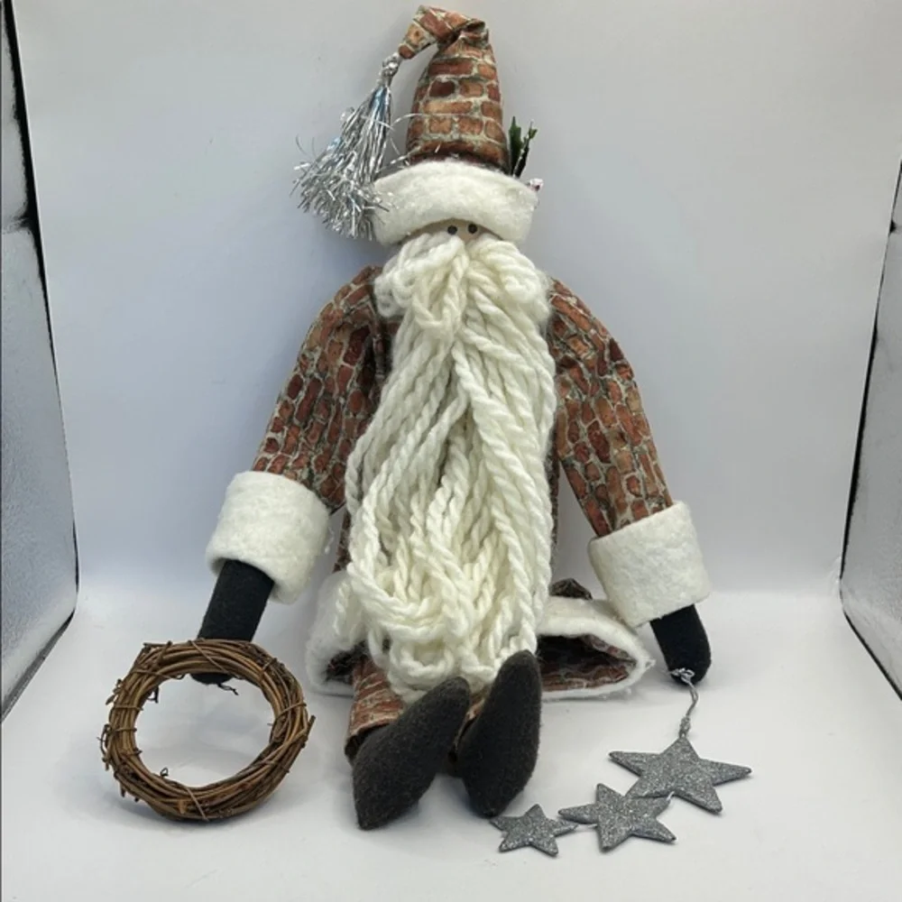 Festive Santa Doll with Brick Pattern Coat